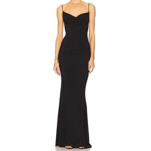 Katie May Black Backless Spaghetti Strap Gown
